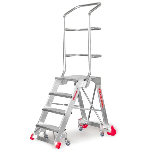 Schody aluminiowe ze standardowym podestem roboczym, kołami i poręczą CM60 Faraone