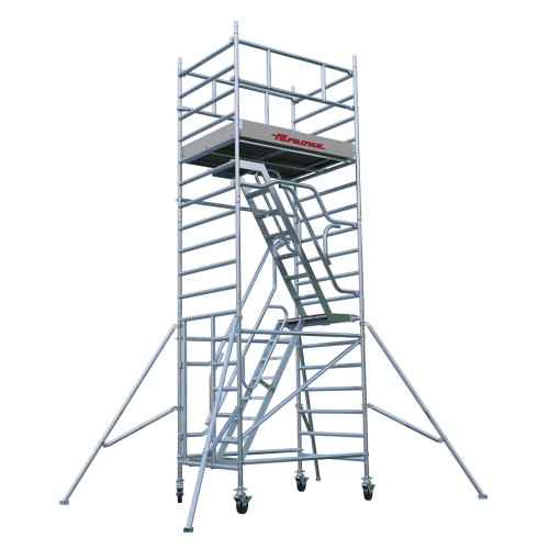 Rusztowanie TOP SYSTEM SAFETY ZE SCHODAMI 135 x 180 cm wieża jezdna bezpieczna w montażu Faraone